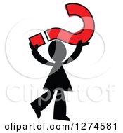 Poster, Art Print Of Black Silhouetted Man Holding Up A Red Question Mark