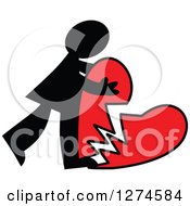 Black Silhouetted Man Hugging A Broken Red Heart