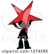 Poster, Art Print Of Black Silhouetted Man Holding Up A Red Star