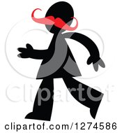 Poster, Art Print Of Black Silhouetted Walking Man With A Red Mustache