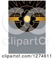 Poster, Art Print Of Gold And Black Retro Art Deco Daisy Flower Background With Brushed Silver Metal Text Space