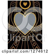 Gold And Black Retro Art Deco Heart Valentines Day Background With Brushed Silver Metal Text Space