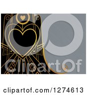 Gold And Black Retro Art Deco Heart Valentine Background With Brushed Silver Metal Text Space