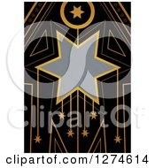 Poster, Art Print Of Gold And Black Retro Art Deco Star Background With Brushed Silver Metal Text Space