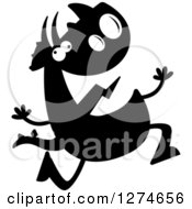 Clipart Of A Black And White Silhouetted Triceratops Dinosaur Running Crazy Royalty Free Vector Illustration