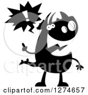 Clipart Of A Black And White Silhouetted Triceratops Dinosaur With An Idea Royalty Free Vector Illustration