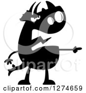 Clipart Of A Black And White Silhouetted Mad Triceratops Dinosaur Pointing Royalty Free Vector Illustration