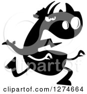 Clipart Of A Black And White Silhouetted Triceratops Dinosaur Chasing Royalty Free Vector Illustration