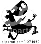 Clipart Of A Black And White Silhouetted Stegosaurus Dinosaur Running Crazy Royalty Free Vector Illustration