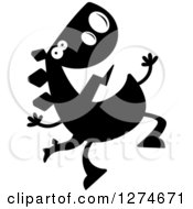 Clipart Of A Black And White Silhouetted Happy Stegosaurus Dinosaur Jumping Royalty Free Vector Illustration by Cory Thoman