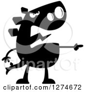 Clipart Of A Black And White Silhouetted Mad Stegosaurus Dinosaur Pointing Royalty Free Vector Illustration