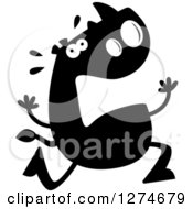 Clipart Of A Black And White Silhouetted Rhinoceros Running Scared Royalty Free Vector Illustration