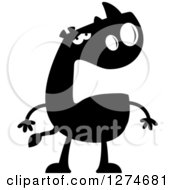 Clipart Of A Black And White Silhouetted Depressed Rhinoceros Royalty Free Vector Illustration