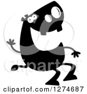 Poster, Art Print Of Black And White Silhouetted Hippo Sitting And Waving