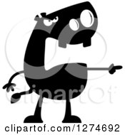 Clipart Of A Black And White Silhouetted Mad Hippo Pointing Royalty Free Vector Illustration by Cory Thoman