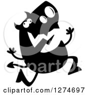Clipart Of A Black And White Silhouetted Crazy Devil Running Royalty Free Vector Illustration
