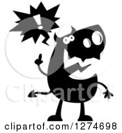 Clipart Of A Black And White Silhouetted Devil With An Idea Royalty Free Vector Illustration