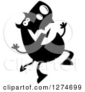 Clipart Of A Black And White Silhouetted Devil Jumping Royalty Free Vector Illustration