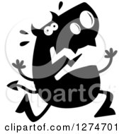 Clipart Of A Black And White Silhouetted Devil Running Scared Royalty Free Vector Illustration
