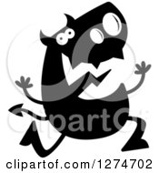 Clipart Of A Black And White Silhouetted Devil Running Royalty Free Vector Illustration