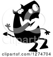 Poster, Art Print Of Black And White Silhouetted Devil Sitting And Waving