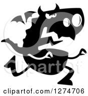 Clipart Of A Black And White Silhouetted Dragon Chasing Royalty Free Vector Illustration