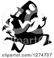 Clipart Of A Black And White Silhouetted Dragon Running Crazy Royalty Free Vector Illustration