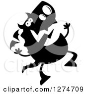 Clipart Of A Black And White Silhouetted Dragon Jumping Royalty Free Vector Illustration by Cory Thoman