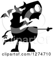 Clipart Of A Black And White Silhouetted Mad Dragon Pointing Royalty Free Vector Illustration by Cory Thoman