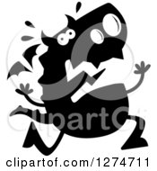 Clipart Of A Black And White Silhouetted Dragon Running Scared Royalty Free Vector Illustration by Cory Thoman