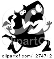 Clipart Of A Black And White Silhouetted Dragon Running Royalty Free Vector Illustration by Cory Thoman