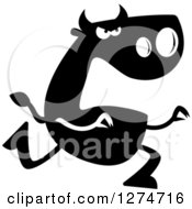 Clipart Of A Black And White Silhouetted Bull Chasing Royalty Free Vector Illustration by Cory Thoman