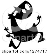 Clipart Of A Black And White Silhouetted Bull Running Crazy Royalty Free Vector Illustration
