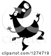 Clipart Of A Black And White Silhouetted Bull Jumping Royalty Free Vector Illustration
