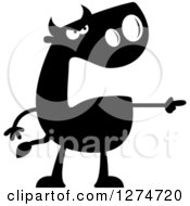 Clipart Of A Black And White Mad Silhouetted Bull Pointing Royalty Free Vector Illustration