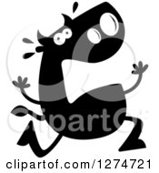 Clipart Of A Black And White Silhouetted Scared Bull Running Royalty Free Vector Illustration