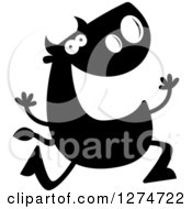 Clipart Of A Black And White Silhouetted Happy Bull Running Royalty Free Vector Illustration