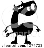 Clipart Of A Black And White Silhouetted Sad Bull Royalty Free Vector Illustration
