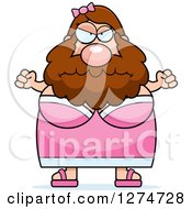 Clipart Of A Chubby Caucasian Mad Bearded Lady Circus Freak Holding Up Fists Royalty Free Vector Illustration