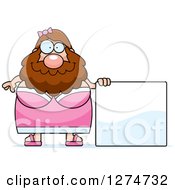 Clipart Of A Chubby Caucasian Bearded Lady Circus Freak With A Blank Sign Royalty Free Vector Illustration