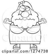 Clipart Of A Black And White Chubby Mad Bearded Lady Circus Freak Holding Up Fists Royalty Free Vector Illustration