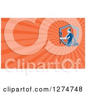 Clipart Of A Retro Plumber And Orange Rays Business Card Design Royalty Free Illustration