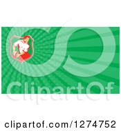 Clipart Of A Retro Rugby Player And Green Rays Business Card Design Royalty Free Illustration