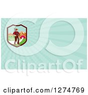 Clipart Of A Retro Woodcut Famer And Pasture And Rays Business Card Design Royalty Free Illustration by patrimonio
