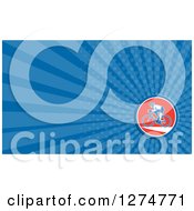 Clipart Of A Retro Cyclist And Blue Rays Business Card Design Royalty Free Illustration