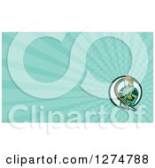 Clipart Of A Retro Fireman And Turquoise Rays Business Card Design Royalty Free Illustration