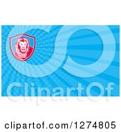 Clipart Of A Retro Male Lion And Blue Rays Business Card Design Royalty Free Illustration
