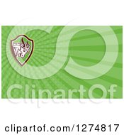 Clipart Of A Retro Mountain Goat And Green Rays Business Card Design Royalty Free Illustration