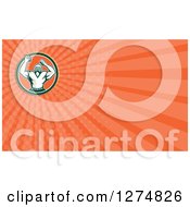 Clipart Of A Retro American Football Player Cheering And Orange Rays Business Card Design Royalty Free Illustration
