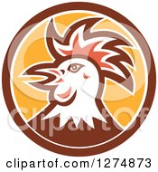 Poster, Art Print Of Rooster Head In Profile In A Brown White And Yellow Circle
